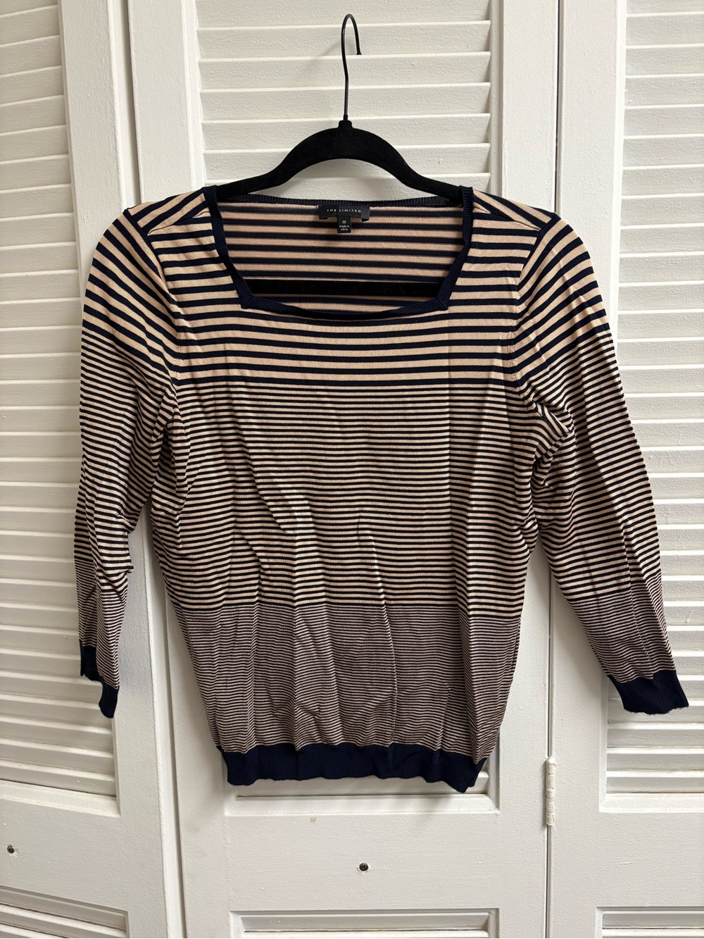 The Limited Navy and Beige Striped Square Neck Top
